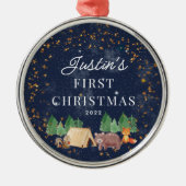 Woodland Animals Baby's Eerste Kerstmis Metalen Ornament (Voorkant)