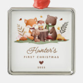 Woodland Animals Baby's Eerste Kerstmis Metalen Ornament (Voorkant)
