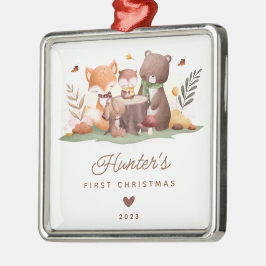 Woodland Animals Baby's Eerste Kerstmis Metalen Ornament (Links)