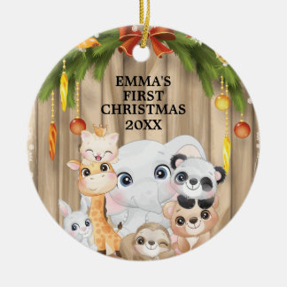 Woodland Animals Baby's Eerste kerstversiering Keramisch Ornament