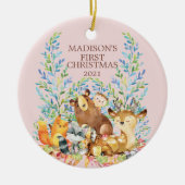 Woodland Animals Baby's Eerste kerstversiering Keramisch Ornament (Voorkant)