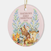 Woodland Animals Baby's Eerste kerstversiering Keramisch Ornament (Links)