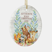Woodland Animals Baby's Eerste kerstversiering Keramisch Ornament (Rechts)