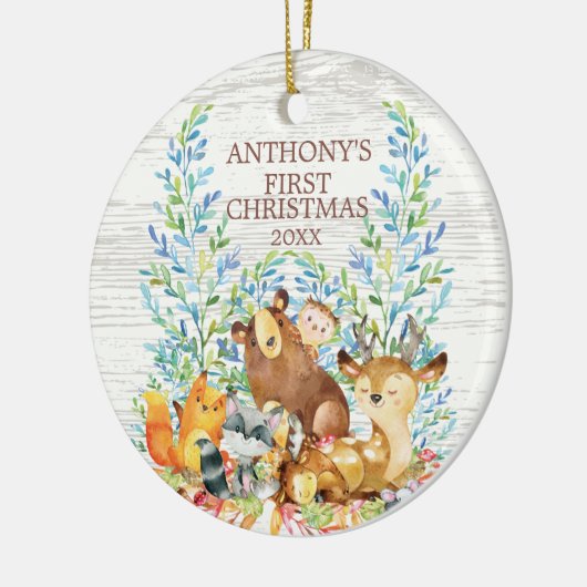 Woodland Animals Baby's Eerste kerstversiering Keramisch Ornament (Links)