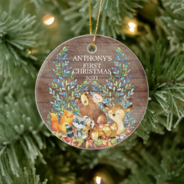 Woodland Animals Baby's Eerste kerstversiering Keramisch Ornament