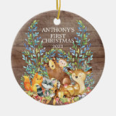 Woodland Animals Baby's Eerste kerstversiering Keramisch Ornament (Voorkant)