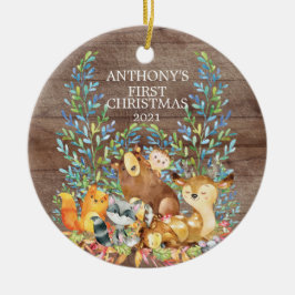 Woodland Animals Baby's Eerste kerstversiering Keramisch Ornament