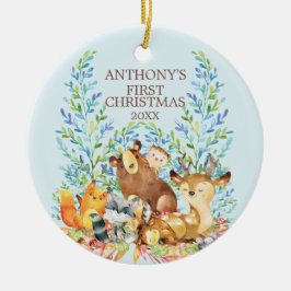Woodland Animals Baby's Eerste kerstversiering Keramisch Ornament