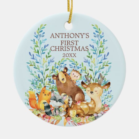 Woodland Animals Baby's Eerste kerstversiering Keramisch Ornament (Voorkant)