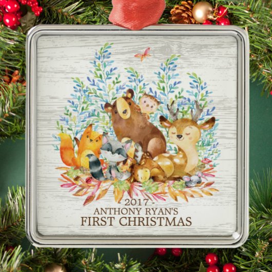 Woodland Animals Baby's Eerste kerstversiering Metalen Ornament