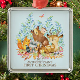 Woodland Animals Baby's Eerste kerstversiering Metalen Ornament