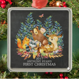 Woodland Animals Baby's Eerste kerstversiering Metalen Ornament