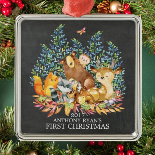 Woodland Animals Baby's Eerste kerstversiering Metalen Ornament