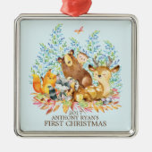 Woodland Animals Baby's Eerste kerstversiering Metalen Ornament (Voorkant)