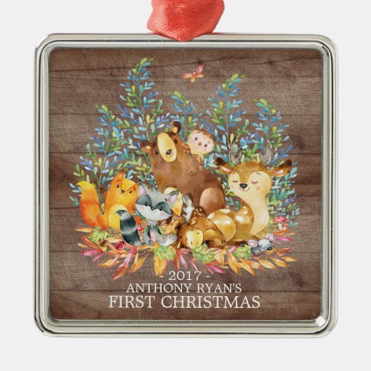 Woodland Animals Baby's Eerste kerstversiering Metalen Ornament (Voorkant)