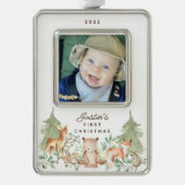 Woodland Animals Baby's Eerste kerstversiering Verzilverd Omlijst Ornament (Voorkant)