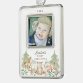 Woodland Animals Baby's Eerste kerstversiering Verzilverd Omlijst Ornament (Links)