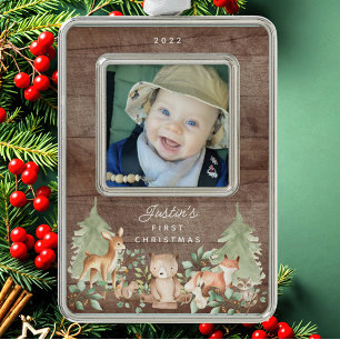 Woodland Animals Baby's First Verzilverd Omlijst Ornament