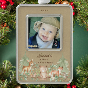 Woodland Animals Baby's First Verzilverd Omlijst Ornament