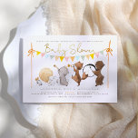 Woodland Animals Band Parade Cute Baby shower Kaart<br><div class="desc">We zijn wild met opwinding en blij te zeggen dat er een lieve kleine baby op weg is! Deze genderneutrale doucheuitnodiging is voorzien van "baby shower" in faux goudschrift dat over een marchingstrook houtlanddieren loopt die allerlei verschillende soorten instrumenten spelen, boven hen, is er boho die in tinten van groen,...</div>