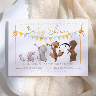 Woodland Animals Band Parade Neutraal Baby shower Kaart