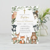 Woodland Animals Baptism/Christening Invitation Kaart (Staand voorkant)