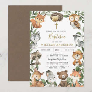 Woodland Animals Baptism/Christening Invitation Kaart