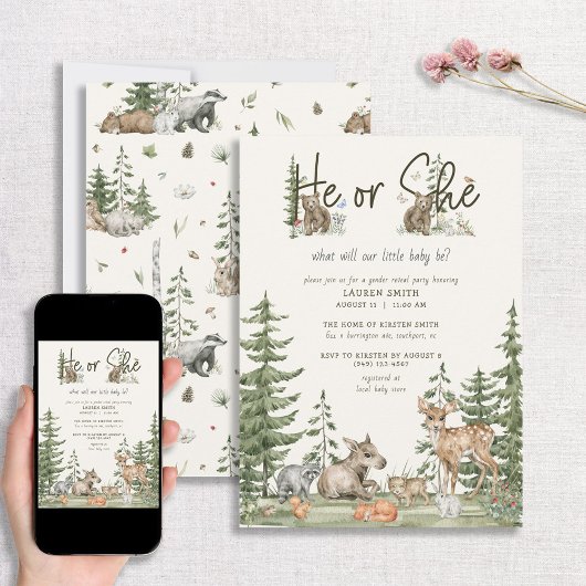 Woodland Animals Barly Wait Baby shower Invitation Kaart