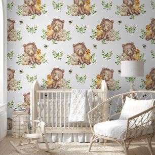 Woodland Animals Beer Eend Bunny Baby Nursery Behang