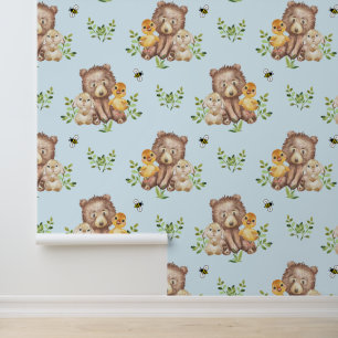 Woodland Animals Beer Eend Bunny Rabbit Baby Boy Behang