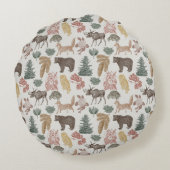 Woodland Animals-Beren, Uil, Moose-Rustic Nursery Rond Kussen (Achterkant)