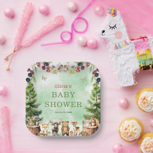Woodland Animals Berry Flowers Baby shower Papieren Bordje (Feest)