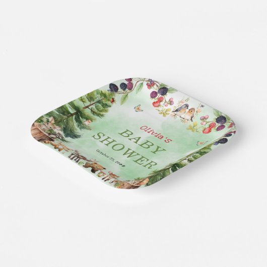Woodland Animals Berry Flowers Baby shower Papieren Bordje (Gebogen)