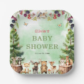 Woodland Animals Berry Flowers Baby shower Papieren Bordje (Voorkant)