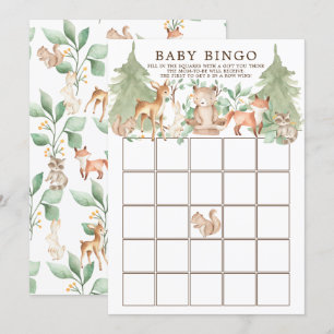 Woodland Animals BINGO Baby shower Game Kaart