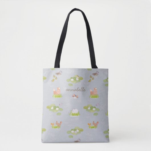 Woodland Animals & Birds in Grey Pond Canvas tas (Voorkant)