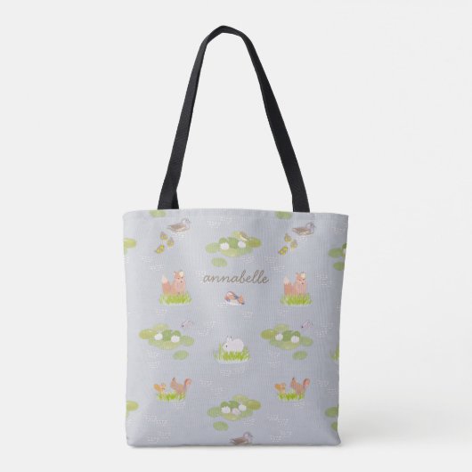 Woodland Animals & Birds in Grey Pond Canvas tas (Achterkant)