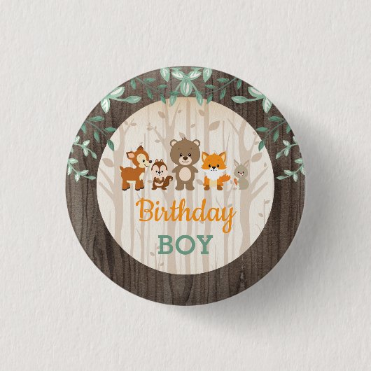 Woodland Animals Birthday Boy Party Favors Ronde Button 3,2 Cm (Voorkant)
