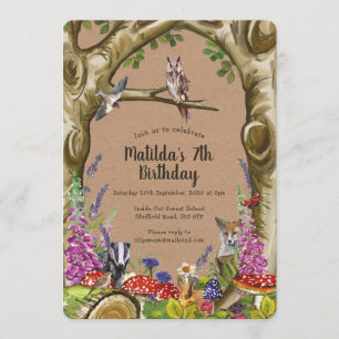 Woodland Animals Birthday Forest Invitation Kaart