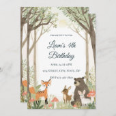 Woodland Animals Birthday Invitation - Forest Kaart (Voorkant / Achterkant)