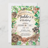 Woodland Animals Birthday Invitation Greenery Kaart (Voorkant)