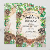Woodland Animals Birthday Invitation Greenery Kaart (Voorkant / Achterkant)