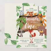 Woodland Animals Birthday Invitation Kaart (Voorkant / Achterkant)