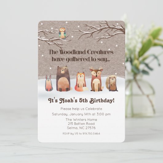 Woodland Animals Birthday Invitation Kaart (Staand voorkant)