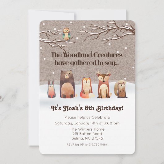 Woodland Animals Birthday Invitation Kaart (Voorkant)