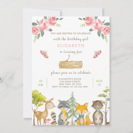 Woodland Animals Birthday Invitation Kaart (Voorkant)