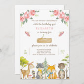 Woodland Animals Birthday Invitation Kaart (Voorkant / Achterkant)