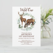 Woodland Animals Birthday Invitation, Wild One Aankondiging (Staand voorkant)