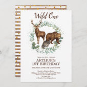 Woodland Animals Birthday Invitation, Wild One Aankondiging (Voorkant / Achterkant)