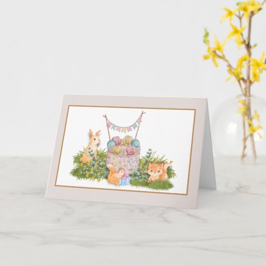 Woodland Animals Birthday Kaart (Gele Bloem)